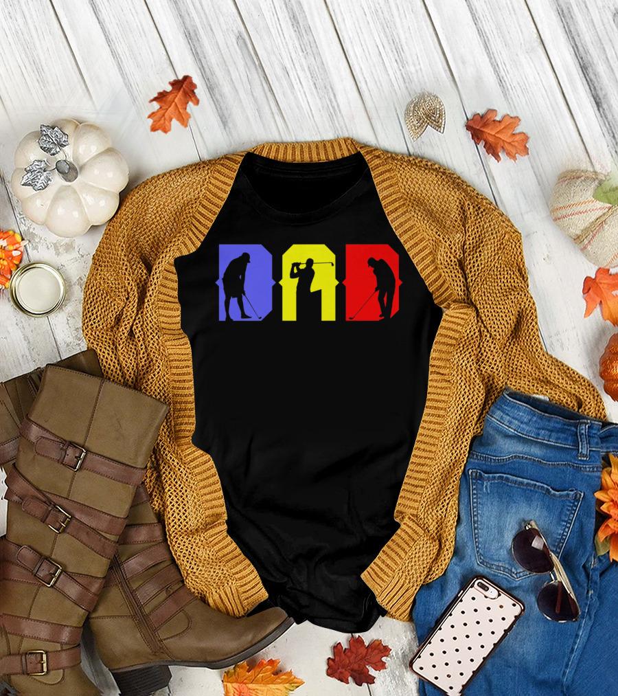 DAD COOL GOLF SILHOUETTE BLUE YELLOW RED T-Shirt