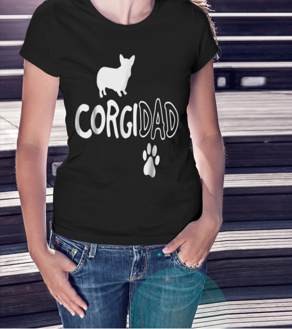 Corgi Dad Silhouette With Paw Prints T-Shirt