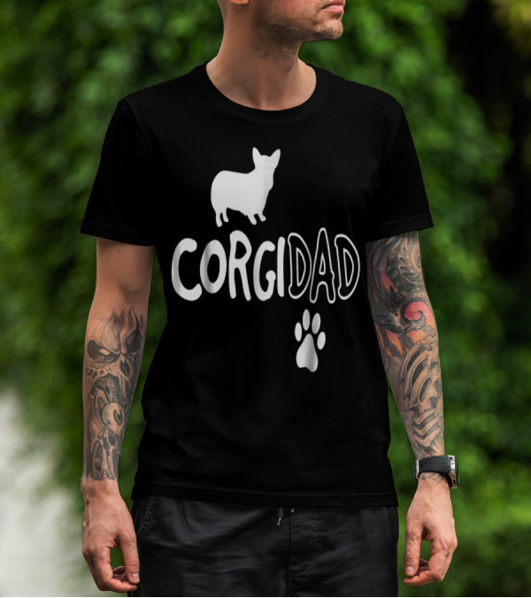 Corgi Dad Silhouette With Paw Prints T-Shirt