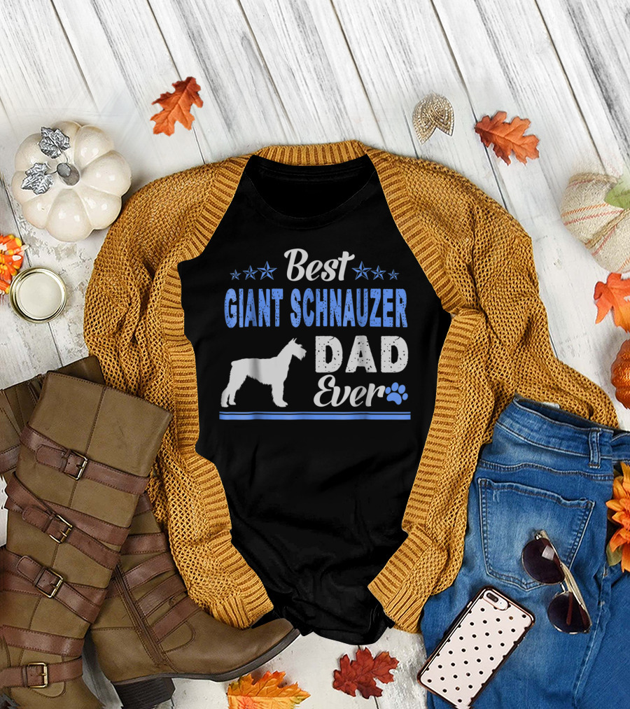 Best Giant Schnauzer Dad Ever Stars Blue Paw Prints T-Shirt