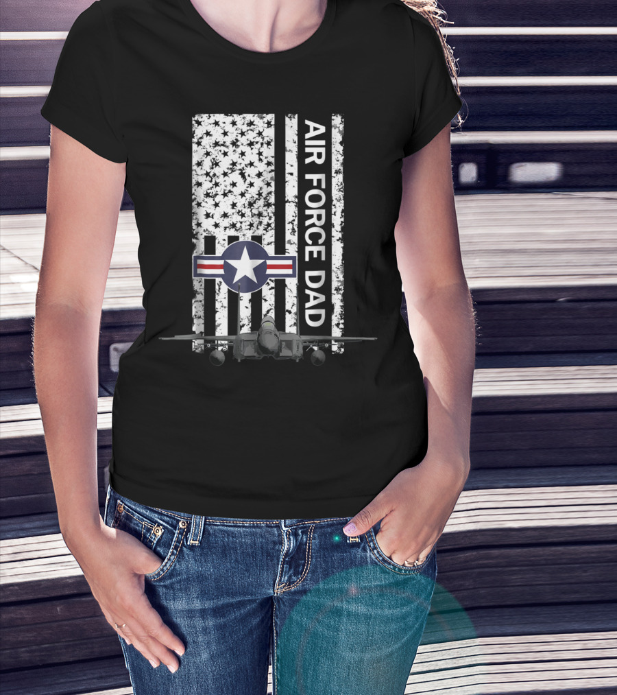 Air Force Dad Grunge Flag With F15 Jet And Star Emblem T-Shirt