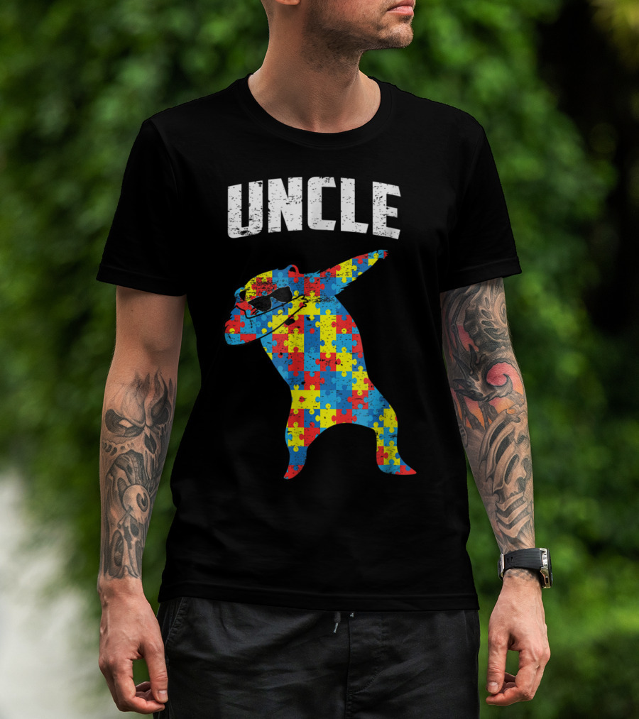 UNCLE Bear Dabbing Puzzle Glasses Autism Mom Dad T-Shirt