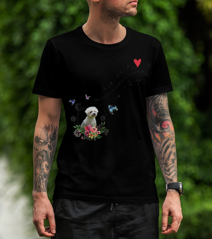 Bichon Frise Let Things Go Kids68 Butterfly Flowers Heart T-Shirt