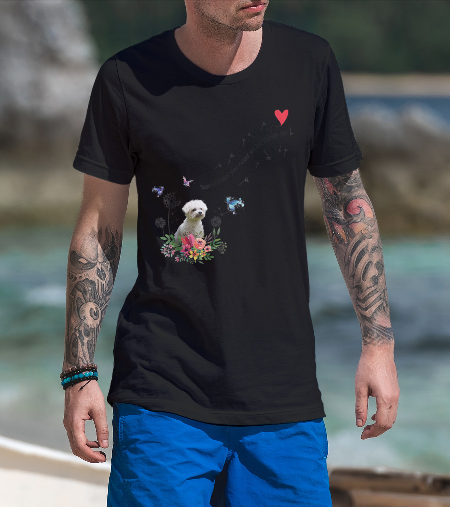 Bichon Frise Let Things Go Kids68 Butterfly Flowers Heart T-Shirt
