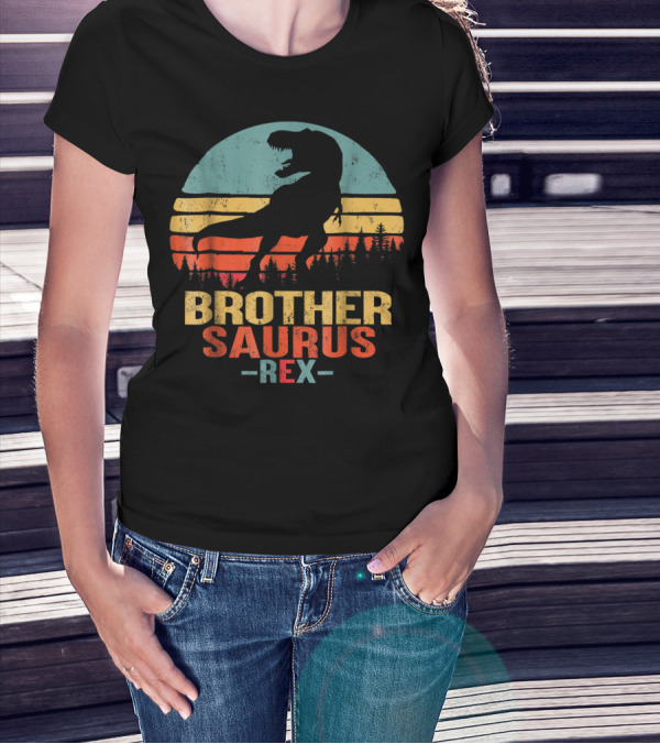 Brothersaurus Rex Dinosaur Silhouette Retro Sunset T-Shirt