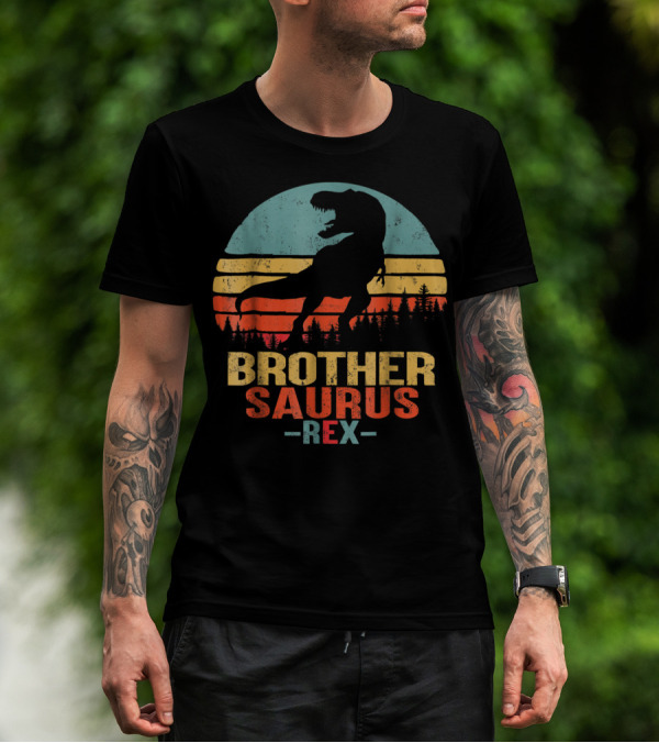 Brothersaurus Rex Dinosaur Silhouette Retro Sunset T-Shirt