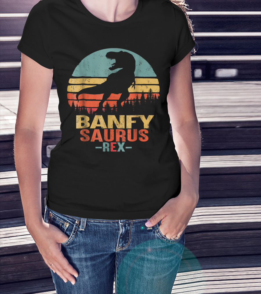 Banfysaurus Rex Dinosaur Men Dad36 Retro Sunset T-Shirt