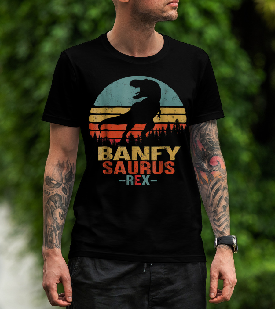 Banfysaurus Rex Dinosaur Men Dad36 Retro Sunset T-Shirt