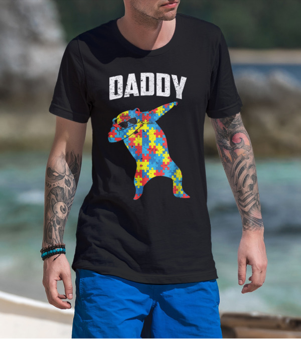 Daddy Bear Autism Puzzle Pattern Dabbing Glasses T-Shirt