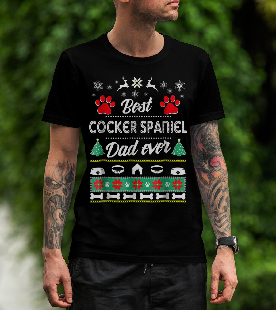 Best Cocker Spaniel Dad Ever Christmas Paw Print Snowflake T-Shirt