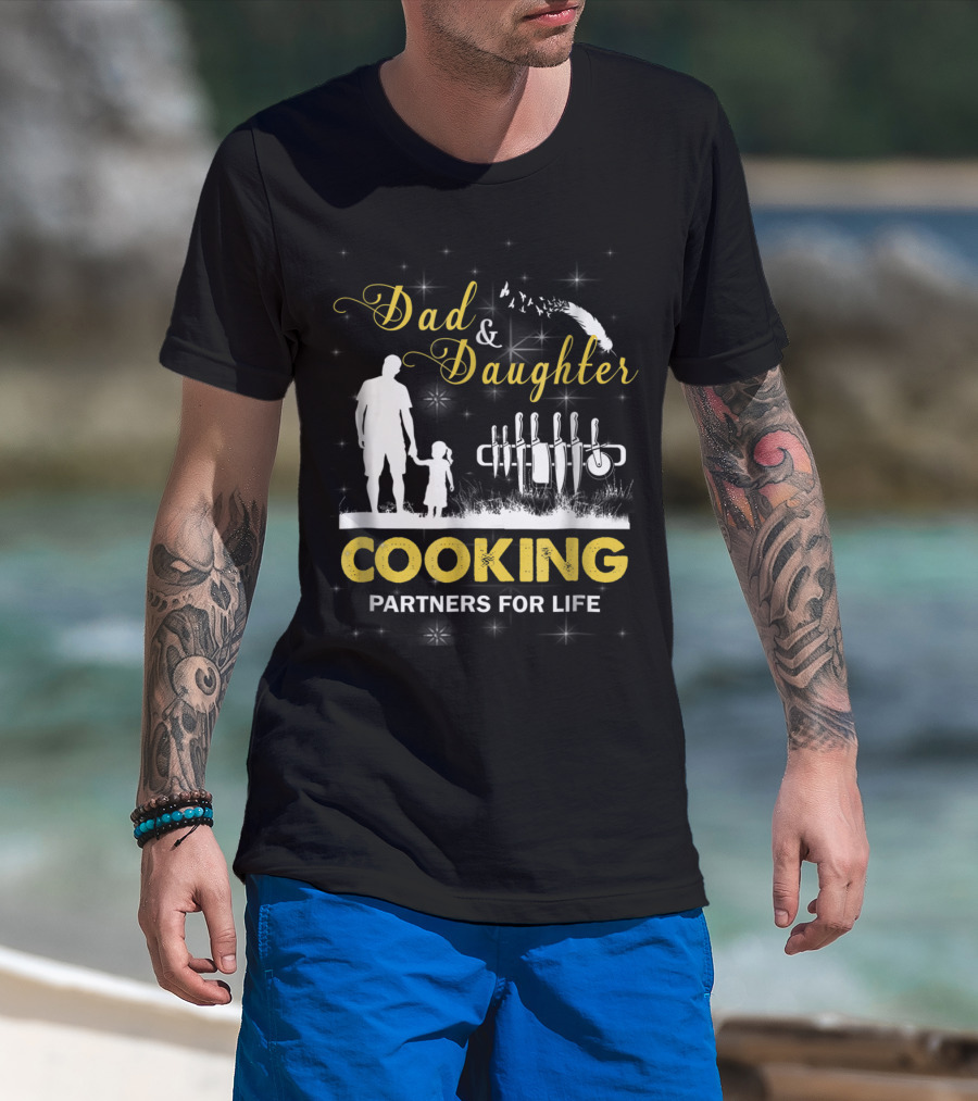 Dad And Daughter Cooking Partners For Life Silhouette And Knives T-Shirt