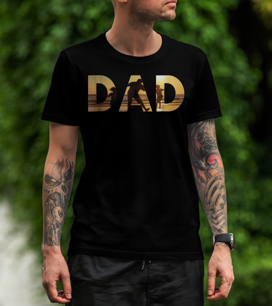 Dad With Sunset Beach Scene For Fathers And Great Men T-Shirt