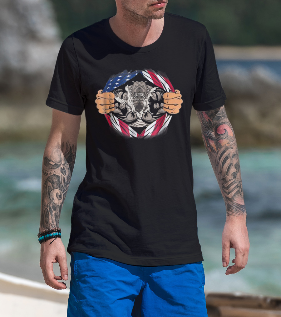 American Pitbull Strength Within US Flag S84 T-Shirt