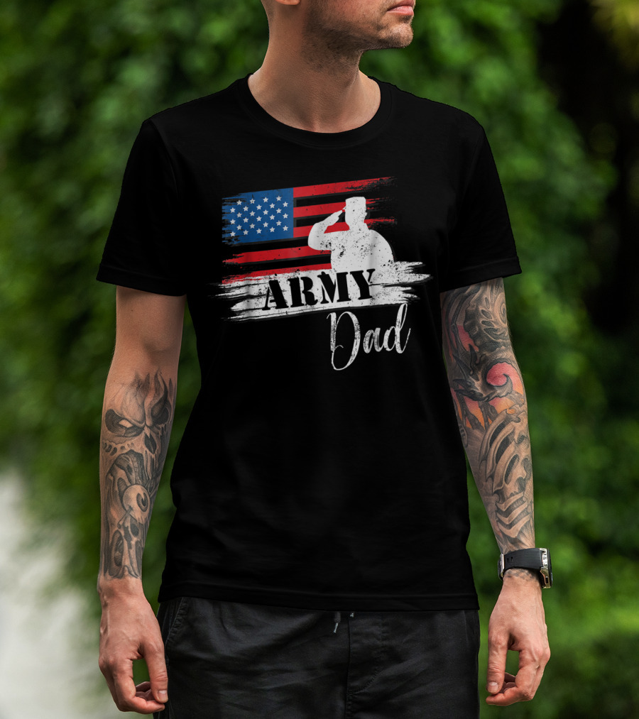 Patriotic Veteran Army Dad Saluting US Flag T-Shirt