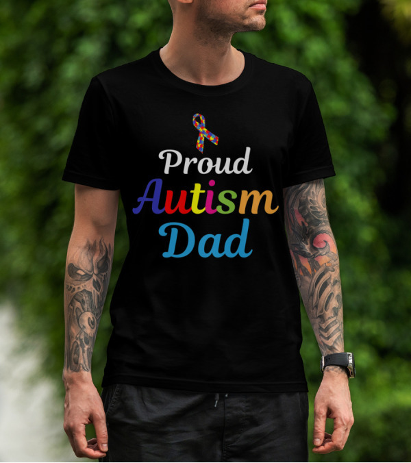 Proud Autism Dad Colorful Puzzle Ribbon Support Grandpa Papa T-Shirt