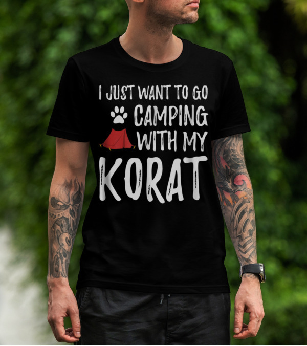 I Just Want To Go Camping With My Korat Cat Tent Paw Prints T-Shirt