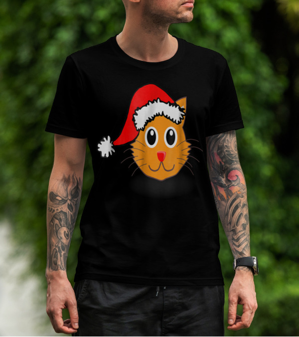 Cat Lover Grandma Kid Grandpa39 Santa Hat Cat Face T-Shirt