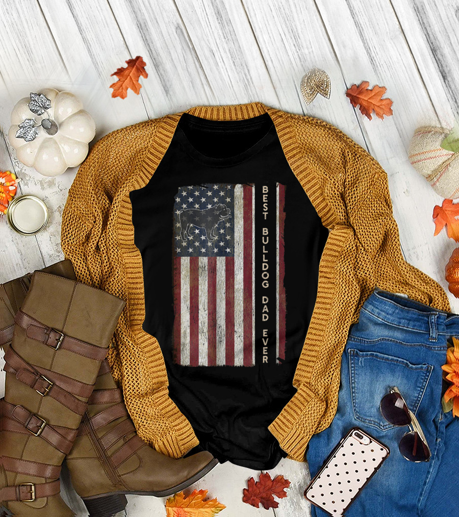 Best Bulldog Dad Ever USA Flag Design Men63 T-Shirt