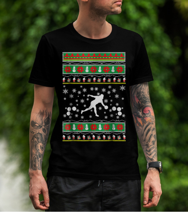 Bocce Ball Ugly Christmas Sweater Themed Dad25 Holiday Snowflakes And Presents T-Shirt