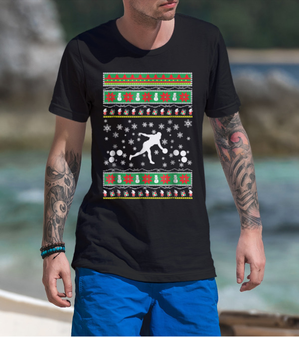 Bocce Ball Ugly Christmas Sweater Themed Dad25 Holiday Snowflakes And Presents T-Shirt