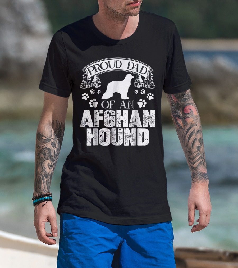 Proud Dad Of An Afghan Hound With Paw Prints T-Shirt