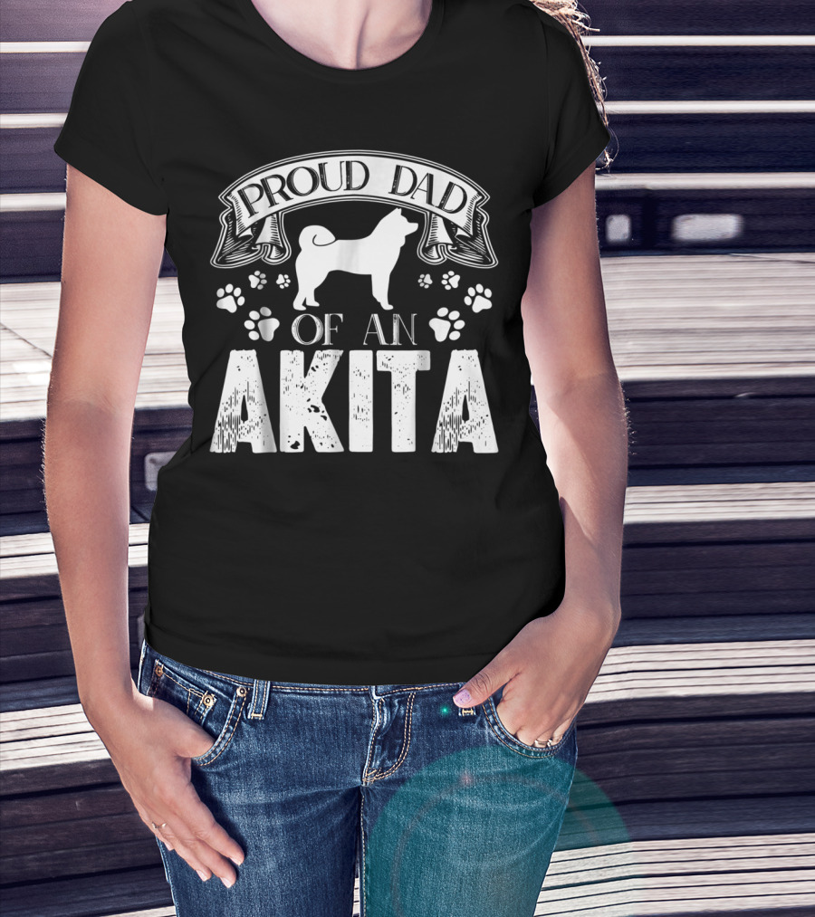 Proud Dad Of An Akita Dog Lover Paw Prints T-Shirt