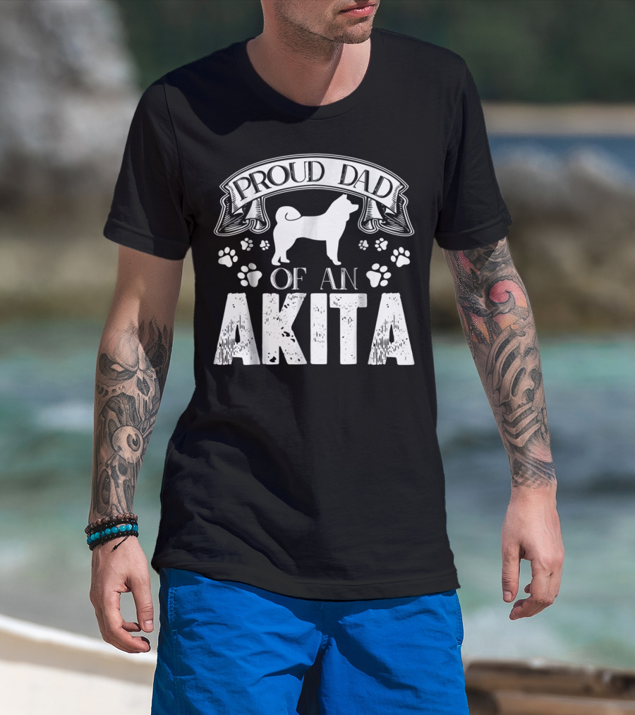 Proud Dad Of An Akita Dog Lover Paw Prints T-Shirt