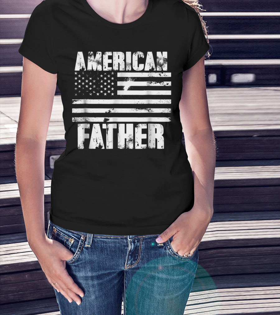 American Father Vintage US Flag Patriotic Dad T-Shirt