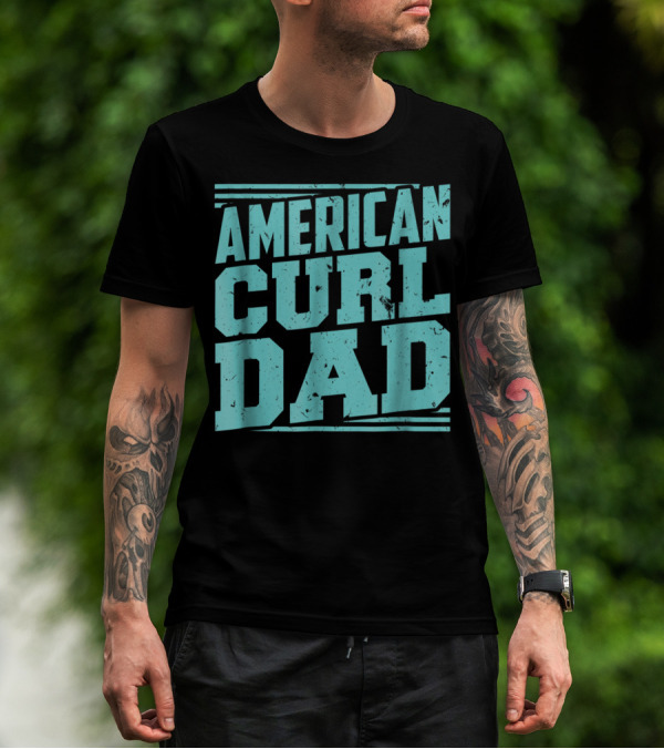 American Curl Dad Retro Blue Typography T-Shirt