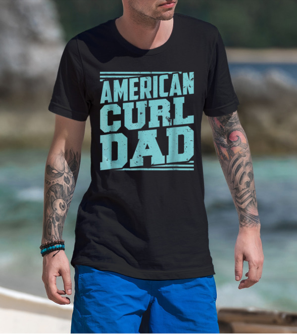 American Curl Dad Retro Blue Typography T-Shirt