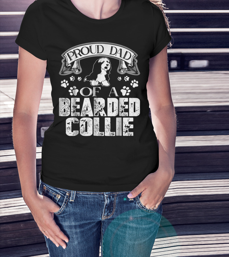 Proud Dad Of A Bearded Collie Paw Prints Banner T-Shirt