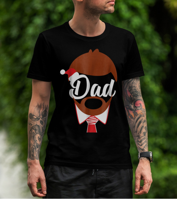 Dad Face Santa Hat Christmas Family Matching Holiday82 T-Shirt