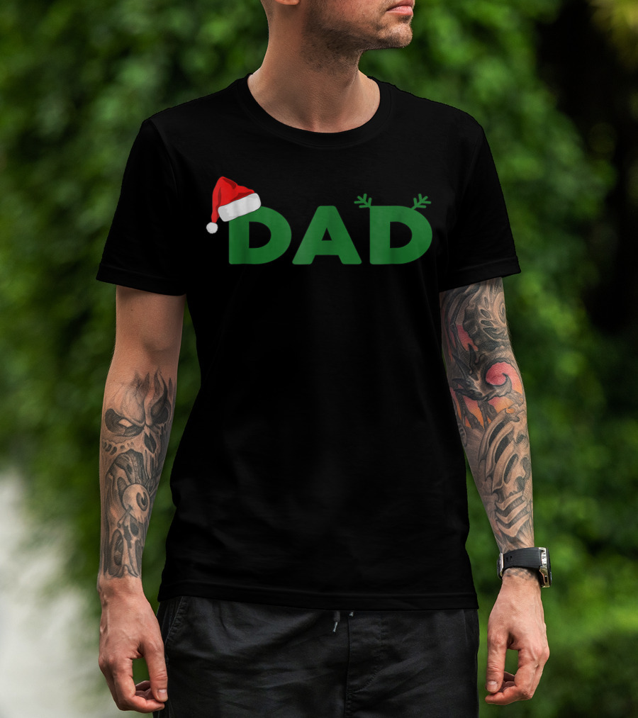 Dad Christmas Family Matching Santa Hat Reindeer Antlers T-Shirt