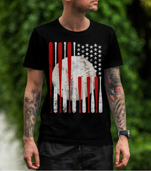 Vintage American Flag Baseball Bat Stars And Stripes Tee86 T-Shirt