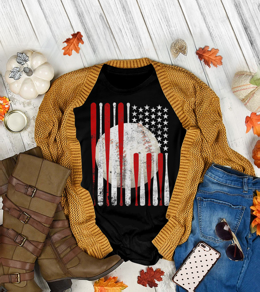 Vintage American Flag Baseball Bat Stars and Stripes Tee86 T-Shirt