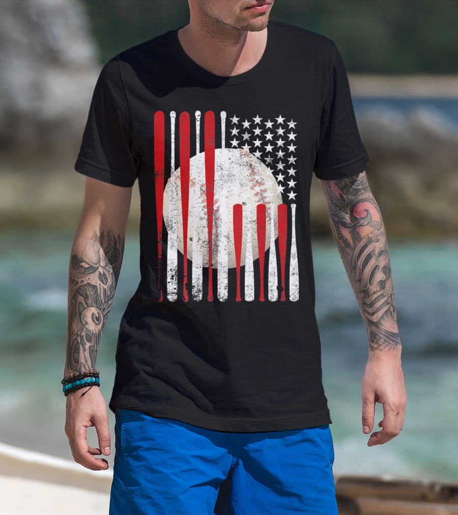 Vintage American Flag Baseball Bat Stars And Stripes Tee86 T-Shirt