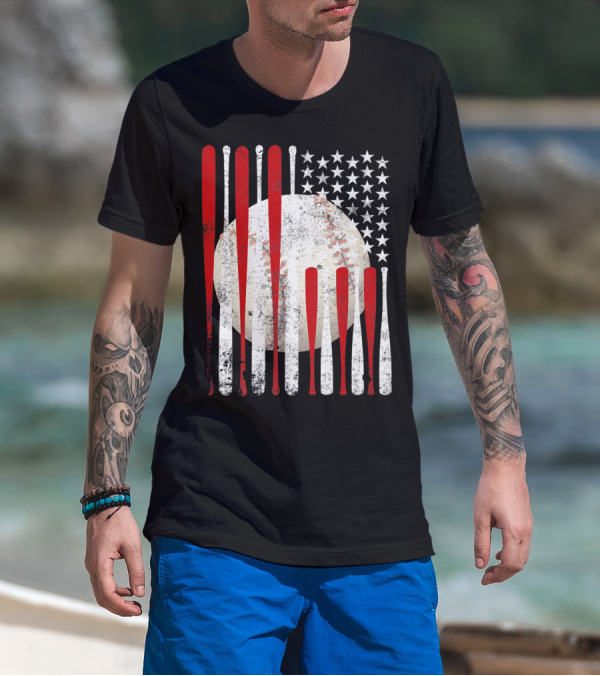 Vintage American Flag Baseball Bat Stars And Stripes Tee86 T-Shirt