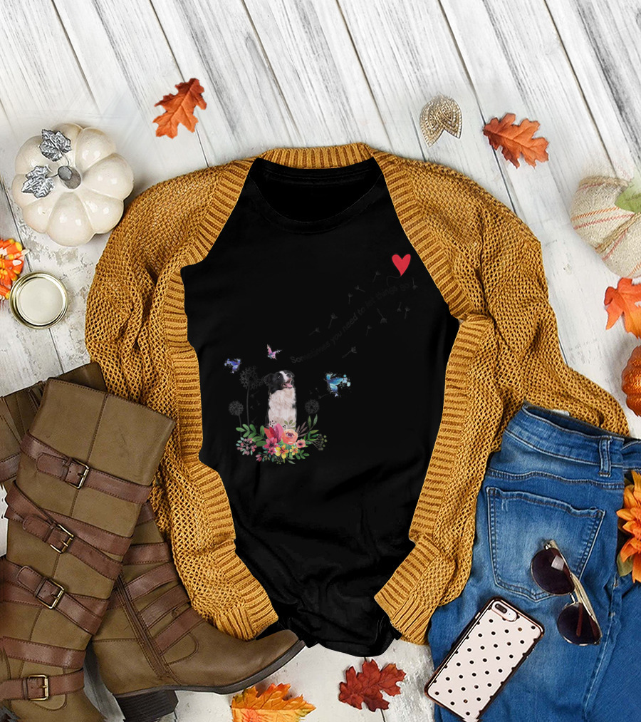 Border Collie Dog Kids89 Flowers Butterfly Heart Sometimes You Need to Let Things Go T-Shirt