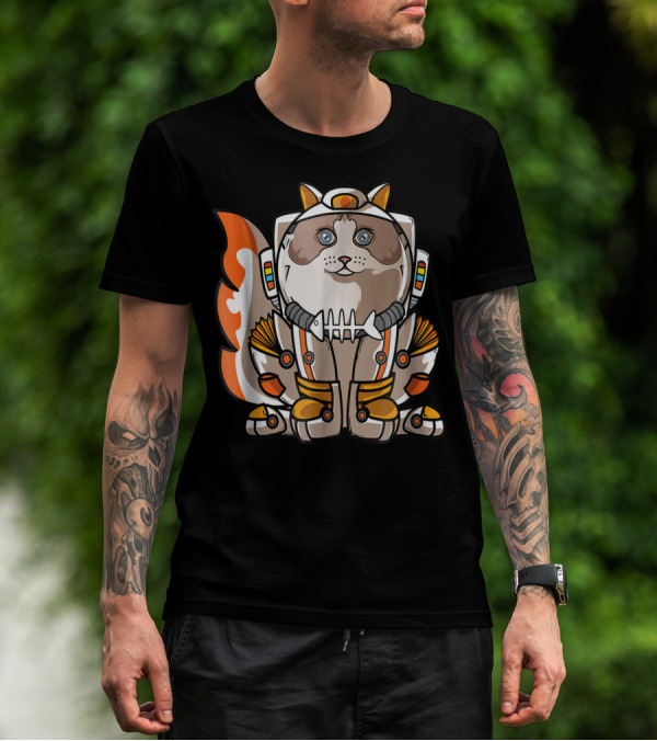 Christmas Space Ragdoll Suit Cat Astronaut With Fish Bone Helmet T-Shirt