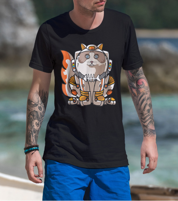 Christmas Space Ragdoll Suit Cat Astronaut With Fish Bone Helmet T-Shirt