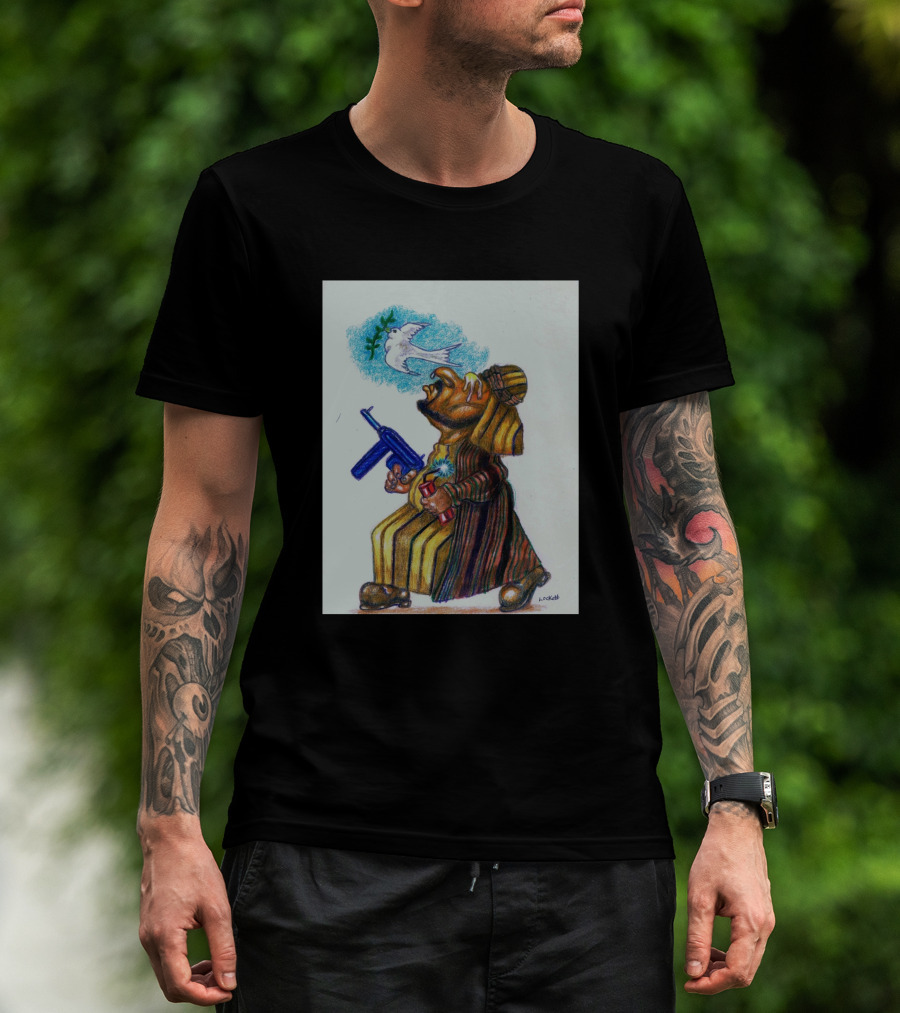 A Terrorist Act Cartoon Character Holding Gun And Dove Balloon T-Shirt