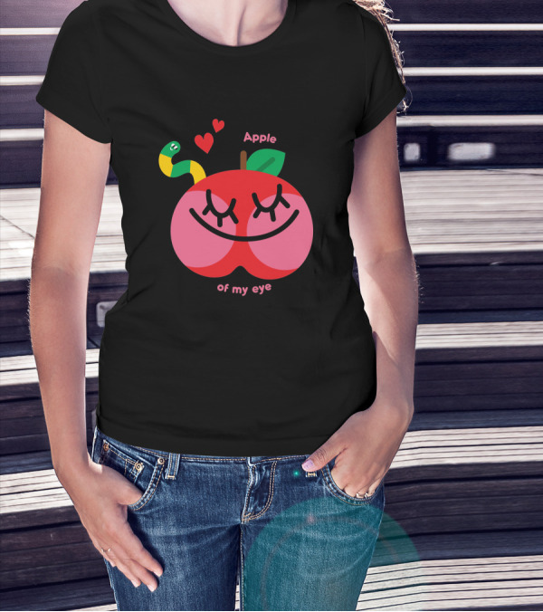 Apple Of My Eye Cute Smiling Apple With Colorful Snake And Hearts T-Shirt