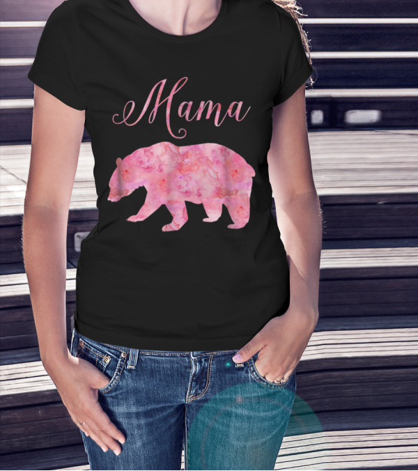 Mama Bear Mothers Birthday Mom Pink Watercolor T-Shirt