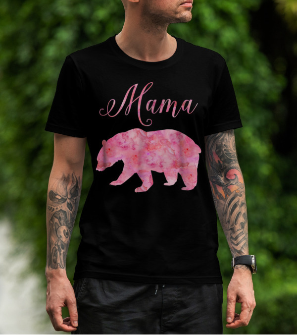 Mama Bear Mothers Birthday Mom Pink Watercolor T-Shirt