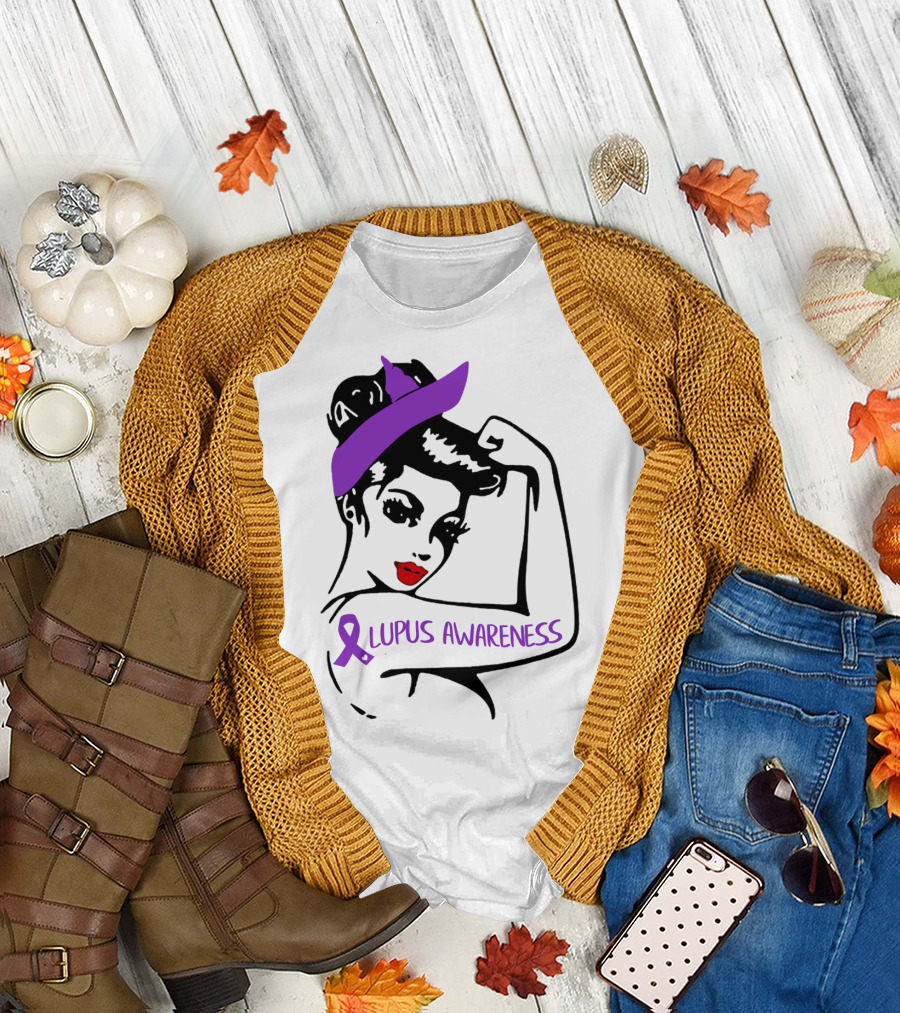 Lupus Awareness Mom Wear Purple For Life73 Rosie the Riveter T-Shirt