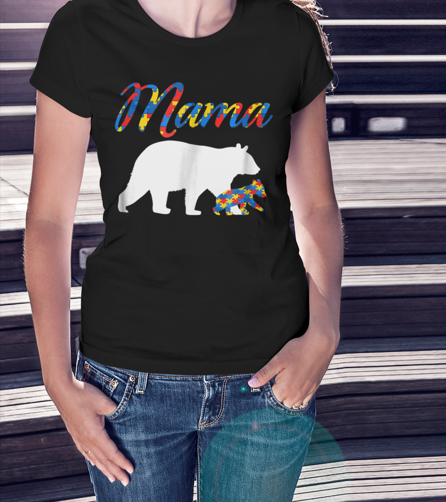 Mama Bear Autism Puzzle Piece Design For Women22 T-Shirt