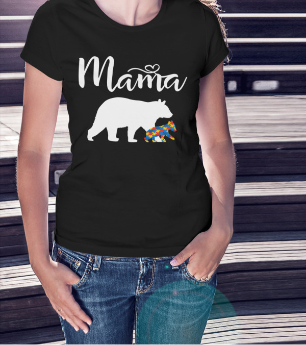 Mama Bear Heart Autism Mom Puzzle Cub24 T-Shirt