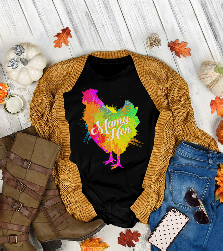 Mama Hen Vibrant Rainbow Chicken T-Shirt