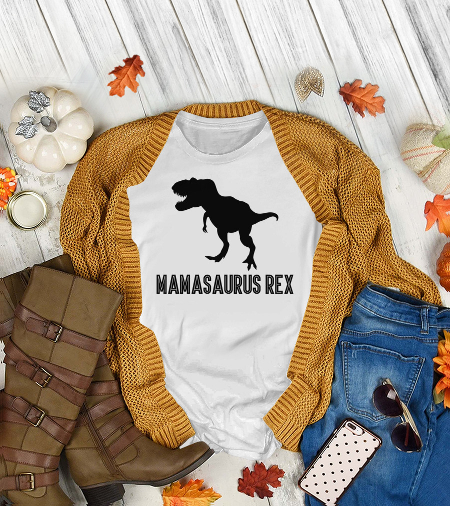 Mamasaurus Rex Black Cute Dinosaur Mom T-Shirt
