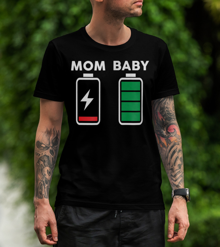 MOM BABY BATTERY DRAINED FULL CHARGE ICONS T-Shirt